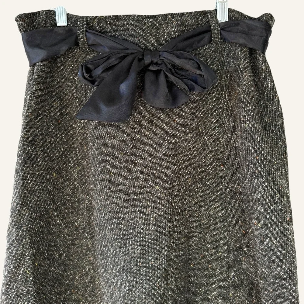 White Stag Tweed Flowy Midi Maxi‎ Skirt - Dark Academia Preppy Bow Size 14 - Picture 3 of 10